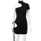 Kukombo Sexy Party Club Bodycon Dresses For Women's 2022 Summer Clothing Solid Irregularity Cut Out Dress Female Streetwears