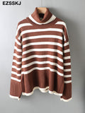 Christmas Gift 2021 striped oversize Turtleneck Sweater for Women female Knitted casual split side Long Sleeve loose sweater
