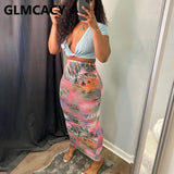 Kukombo Women High Waist Leaf Printed Bodycon Maxi Skirts