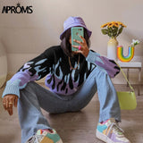 Christmas Gift Aproms Vintage Purple Flame Knitted Oversized Sweaters Women Winter Streetwear Warm Pullovers High Fashion Stretch Jumpers 2021