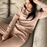 Christmas Gift Hirsionsan Basic Two Piece Knitted Loose Pants and O Neck Sweater Women 2021 Autumn Winter Warm Sets Female Tracksuits Pullovers