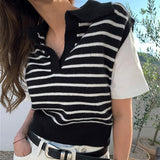 Christmas Gift 2022 New Spring Autumn Women Sweaters Pullovers Striped Sleeveless Knitted POLO Collar Wild Short Vests SWV3092JX