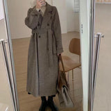 Christmas Gift Woman Long Coat Plaid Striped Woolen Coat Korean Preppy Style Streetwear Commuter Oversize Winter Warmth Women Windbreaker Coat
