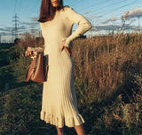 Kukombo autumn winter thick mermaid maxi sweater dress women o-neck long sweater dress elegant female a-line slim sexy knit dress