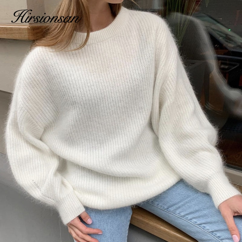 Christmas Gift Hirsionsan Soft Loose Knitted Cashmere Sweaters Women 2021 New Winter Loose Solid Female Pullovers Warm Basic Knitwear Jumper