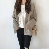 Kukombo Gray Sweater Cardigan Women 2022 Autumn V Neck Casual Single Breasted Outwear Korean Chic Fashion Knitted Long Sleeve