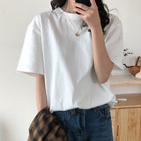 Christmas Gift Hirsionsan 100% Cotton T Shirt Women Summer New Oversized Solid Basic Tees 9 Color Casual Loose Tshirt Korean O Neck Khaki Tops