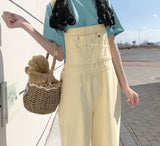 Kukombo Summer New Korean Loose Jumpsuits Women Casual Kawaii Baggy Yellow Overalls Woman Sweet Fashion One Piece Outfits
