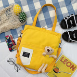 Kukombo Fashion Bear Doll Bag Canvas Women's Bag New 2022 Large Capacity Cute Bear Student Single Shoulder Bag Woman Tote Bag