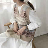 Christmas Gift INS v neck knitted sweater vest Autumn winter Korean style sleeveless vest sweater Short loose Female pullovers vest
