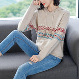 Christmas Gift Print Hooded Knitted Women's Sweater Autumn Winter Loose Pullovers Female Long Sleeve Drawstring  Casual Warm Sweater