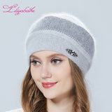 Christmas Gift Women's hat Winter Hat Knitted Angora Wool ornaments double warm Hat