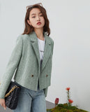 Kukombo Green Tweed Plaid Short Blazer Women Elegant Office Oversized Blazer Jacket Female Casual Streetwear Spring Coat