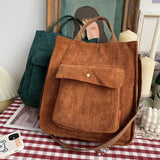 Kukombo  Corduroy Shoulder Bag Women Vintage Shopping Bags Zipper Girls Student Bookbag Handbags Casual Tote With Outside Pocket