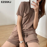 Christmas Gift 2021 casual oversize Knitted Tracksuit  women knit camisole +shorts 2 Pieces knit Set female chic loose t-shirt + shorts suits