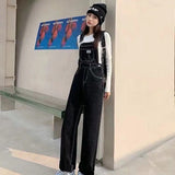 Christmas Gift Women's Denim Jumpsuits Black Straight Tube Relaxed Chic Straps Trousers 2021 Korean Preppy Style Retro High Waist Denim Jeans