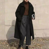 Kukombo Women Wool Blends Long Coat Thickening Casual Fashion Warm All-match Single Breasted Slim Overcoat Turn-down Collar Classic Chic