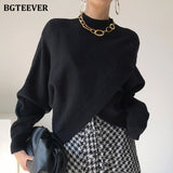 Christmas Gift BGTEEVER Stylish Criss-Cross Knitted Jumpers 2021 Autumn Winter Half Turtleneck Women Sweater Pullovers Loose Female Knit Tops