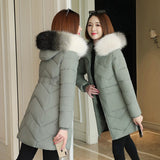 Kukombo Winter Jacket Women Parka Fur Collar Casual Hooded Slim Long Coat Fashion Female Jacket Cotton Padded Warm Outwear 8 Color