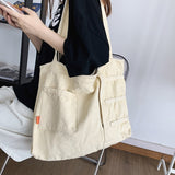 Back To College 2023 New Fashion Women Bag Large Capacity Casual Shoulder Bags Solid Color Daily Shopping Bags Canvas Students Schoolbag