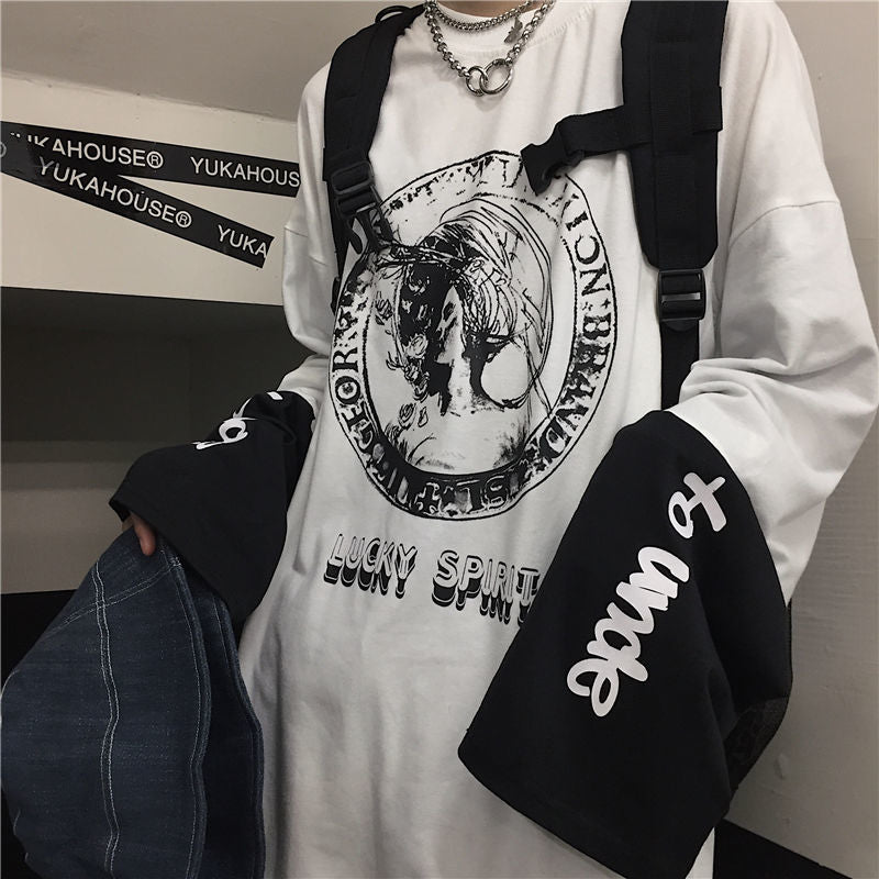 Black Friday Sales Summer Oversized T-Shirt S-5XL Unisex Black And White Stitching Streetwear Fashion Goth Punk Tops Dark Y2K Loose Female T-Shirt