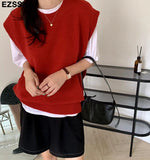 Christmas Gift casual spring autumn oversize sweater vest Women basic loose O-neck sleeveless Sweater tank top female