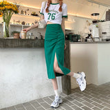 Kukombo Summer Solid Elegant Skirt Women High Waist 2022 Korean Designer Split Casual Skirt Female A-Line Beach Outing Sweet Midi Skirt K90