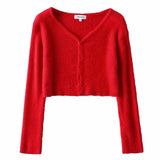 Kukombo Women Sweater Cardigan Korean Long Sleeve Crop Top Green Cardigans Vintage Knitted Sweaters Korean Crop Sweater White Ladies Top