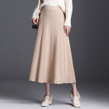Kukombo Winter Thick Warm Women Pleated Skirt Lurex High Waist Knitted Sweater Skirts Korean Autumn Long A Line Midi Skirt Black Gray