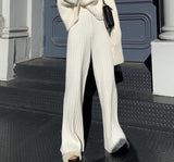Christmas Gift  Casual Warm Loose Floor-length Sweater Pants for Women Autumn Winter High Waist Wide Leg Knitted Trousers Femme 2021