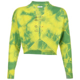 Christmas Gift HEYounGIRL Tie Dye Print Knitted Crop Top Cardigan Women Button Up V Neck Long Sleeve Jumpers Ladies Autumn Long Sleeve Knitwear