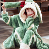 Kukombo Christmas Gift Winter Pajamas Female Facecloth Nightgown Female Thickened Long Paragraph Cute Sweet Korean Version of The Home Furnishing Suit