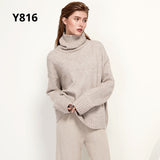 Christmas Gift Elegant Solid Knitted Two Piece Set Women Turtleneck Batwing Long Sleeve Loose Sweater Full Length Casual Wide Leg Pants