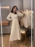 Christmas Gift Knitted Dress Women Casual Long Sleeve Vintage Elegant Office Sweater Dress Female 2021 Autumn One Piece Dress Korean Outerwear