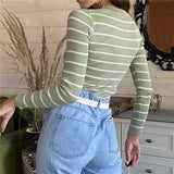 Christmas Gift New 2021 Winter Spring Women Sweater Buttons Knitted Pullovers Striped Casual Fashionable Wild Ladies Tops SW1696