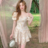 Kukombo  Summer Sexy Sweet Lolita Dress Women Low Chest Off Shoulder Bandage Fairy Mesh Dress Female Beach Boho Spaghetti Strap Dresses