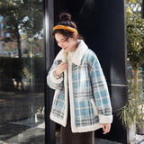 Christmas Gift Lamb wool short down cotton padded jacket women's Korean loose winter plaid jacket 2021 NEW