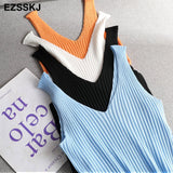 Christmas Gift v-neck knit tank TOP 2021 Summer Slim Women BAISC Tops female short female Sexy solid casual sleeveless t-shirt top