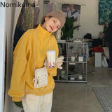 Kukombo Stand Color Pullover Sweatshirt Women Bright Line Casual Long Sleeve Sweatshirt Loose Lazy Tops Jackets High Street
