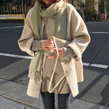 Kukombo Women's Coat Wool Long Sleeve Single Breasted Fashion Fold Over Women's Blended Leisure Loose Winter Woman Thick Coat