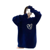 Christmas Gift 2021 New Autumn Winter Letter Pattern Blue Pullover Long Sleeve Knit Sweater свитер Round Neck Women Sweater Loose Sweater Top