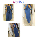 Women Autumn Denim Shirt Dresses Vintage Single Breasted Full Sleeve Sashes Maxi Vestido Female Loose Casual Streetwear Robe