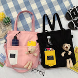 Kukombo Fashion Bear Doll Bag Canvas Women's Bag New 2022 Large Capacity Cute Bear Student Single Shoulder Bag Woman Tote Bag