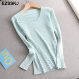 Christmas Gift 2021 basic v-neck solid autumn winter Sweater Pullover Women Female Knitted sweater slim long sleeve badycon sweater cheap