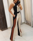 Kukombo Colorblock Zipper Up Sleeveless Jumpsuit