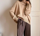 Kukombo Christmas Gift Hirsionsan Turtle Neck Cashmere Sweater Women Korean Style Elegant Thick Warm Female Knitted Pullovers Loose Casual Outwear 2023