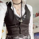 Kukombo  Jacket Vest Women Dark Academia Vintage Sleeveless Tank Top Fairycore Grunge Clothes Vintage Corset Y2K Coat New