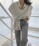Kukombo 2022 New Winter Spring Women Sweaters Pullover Sleeveless Vest Waistcoat Korean Oversized Checkered Knitwear SWV18191