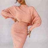 Kukombo Women Elegant Slim Two Piece Sets Female Sweater Dress Autumn Winter High Waist Knitted Ensemble Femme Medium Long Party Dresses