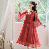 Kukombo French Retro Bow Sweet Embroidered Dress Women 2022 Summer Improved Hanfu Ladies Japanese Square Collar Elegant Gentle Kimono K148